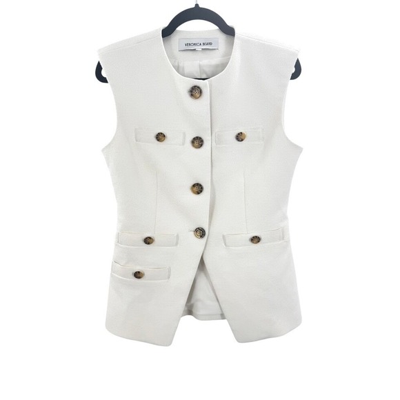 VERONICA BEARD Tamara Blazer Tortoise Shell Buttons White Sleeveless Vest Size 6 - Picture 6 of 13